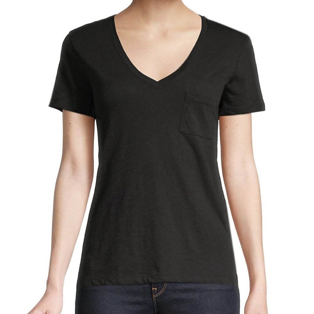 Madewell Whisper Cotton V Neck Pocket Tee Relaxed Fit Lightweight Black